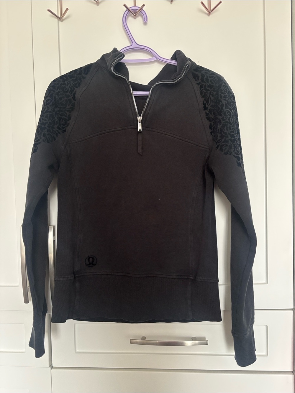lululemon athletica Black Half-Zip Pullover with Floral Shoulder Print